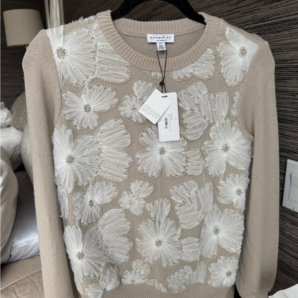 Women's Beige Floral Sweater